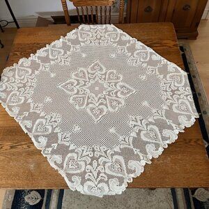Ivory Lace Hearts Tablecloth